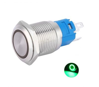 19mm 12v-24v Led Illuminated Metal Latching Self-lock Switch - Green (ip67)